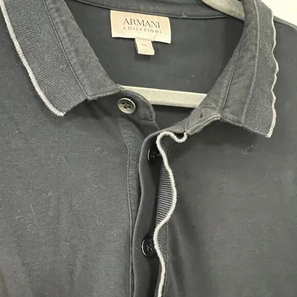 Armani Collezioni Men's Black Polo with White Collar Trim - Size XXL - Picture 3 of 4